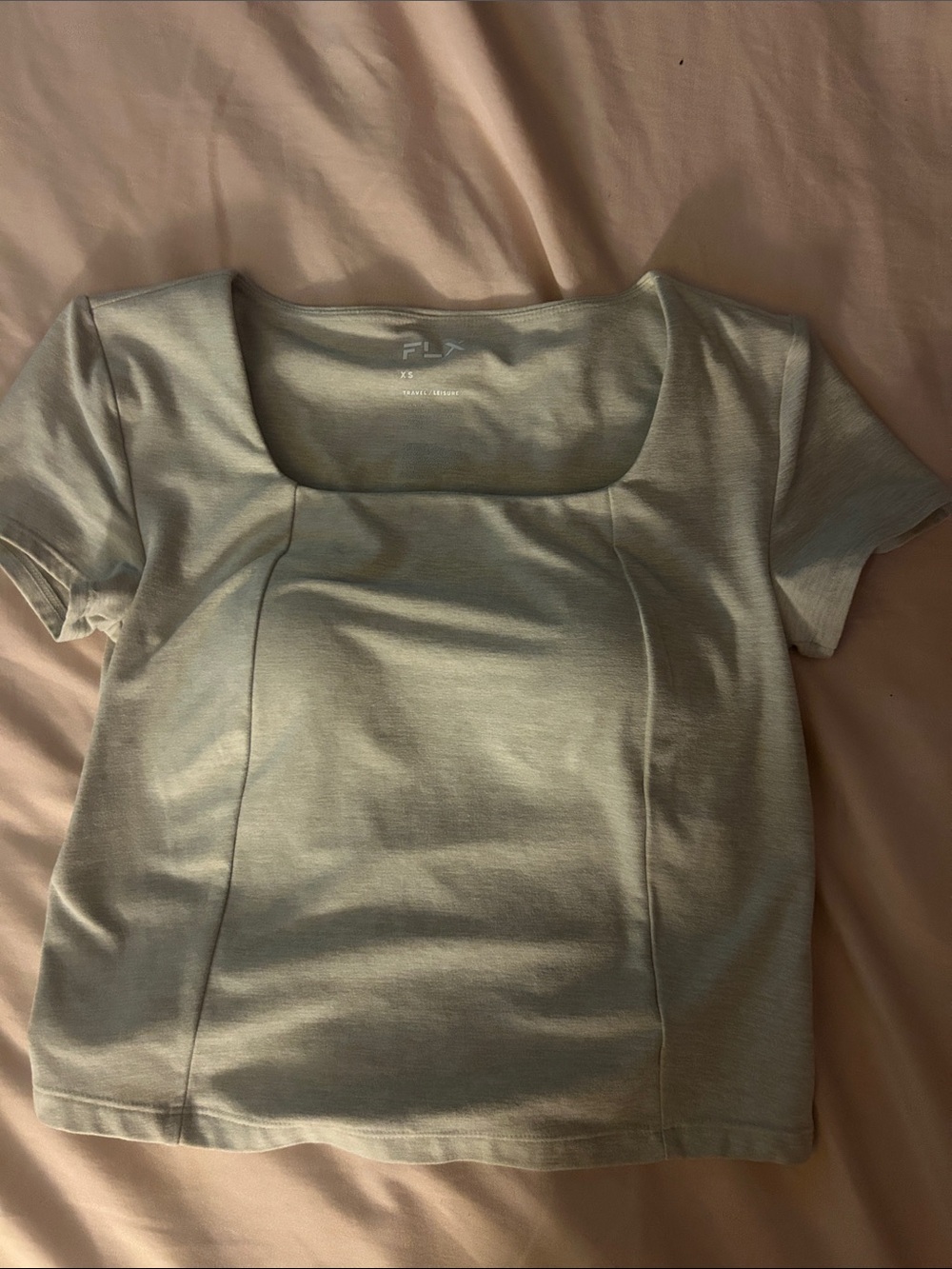 Square Neck Short Sleeve Crop Top in Light Sage